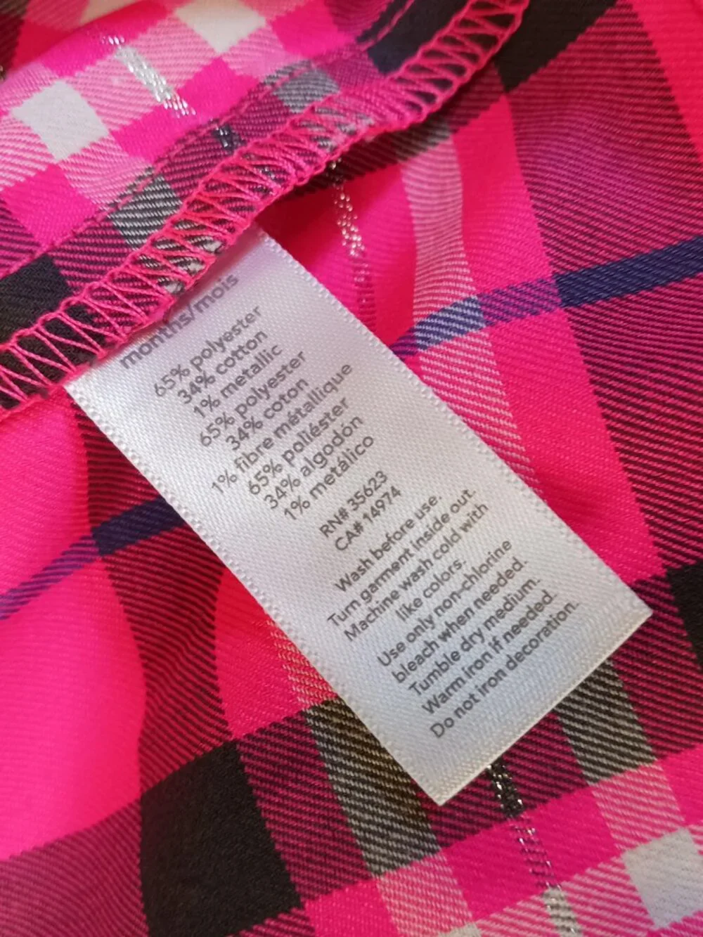 Carter's Girls Size 12M Top Pink Plaid 1/4 Button Long Sleeve Shirt